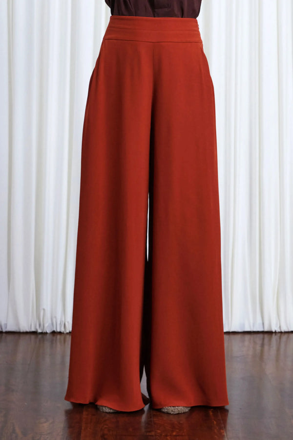 Palmer Harding Clarity Trousers Rust Crepe Wide Leg Trousers