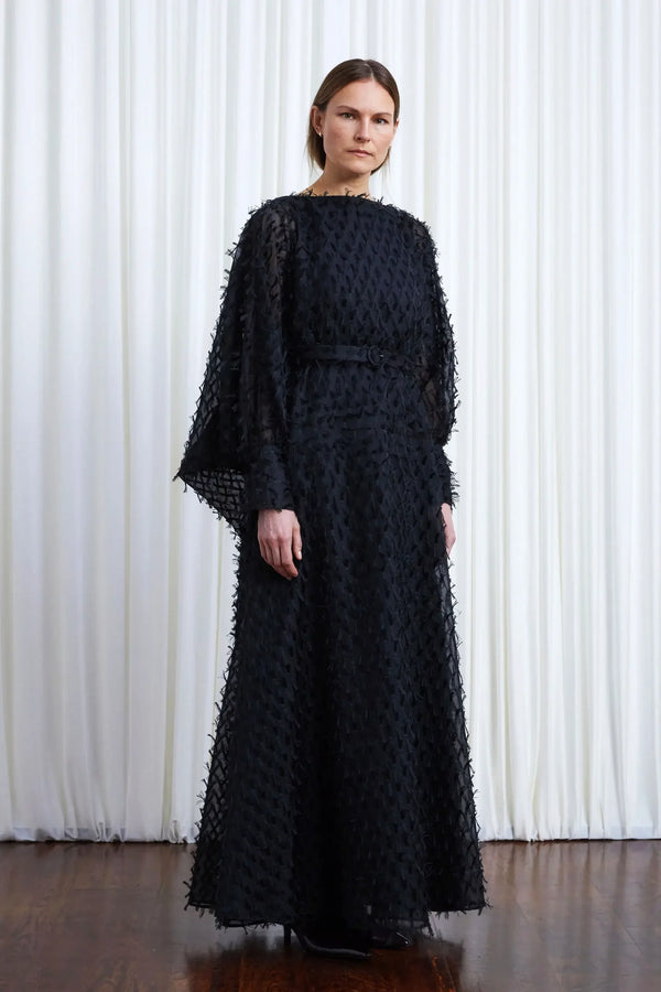 Palmer Harding Comfort Found Gown Black Organza Fringe