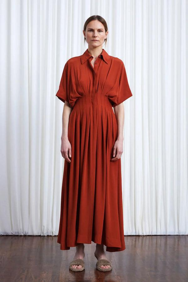 palmer harding Courage Dress rust crepe pleated waist midi dress