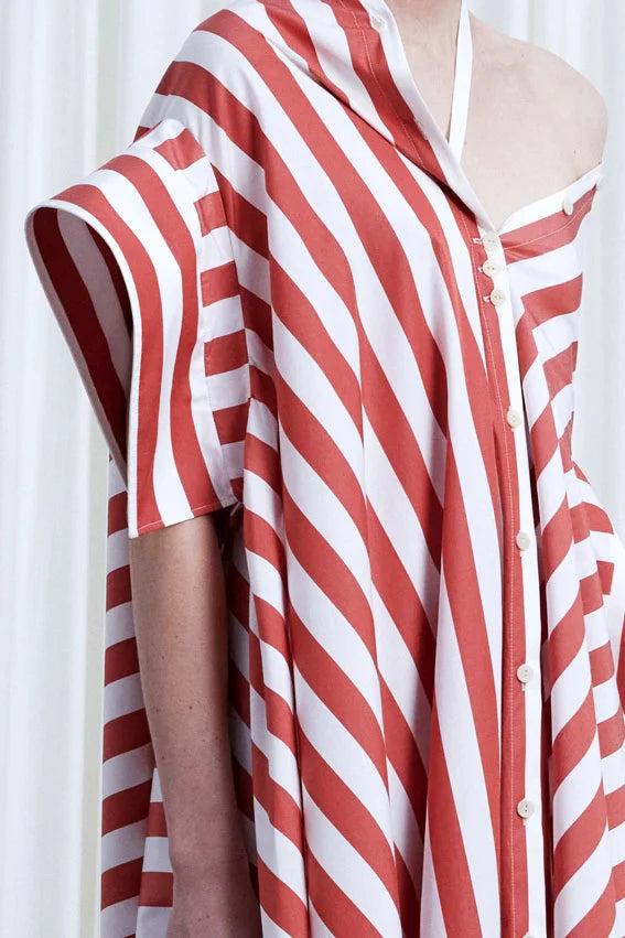 Palmer Harding Haven Dress Red Wide Striped Cotton Off Shoulder Loose Dress
