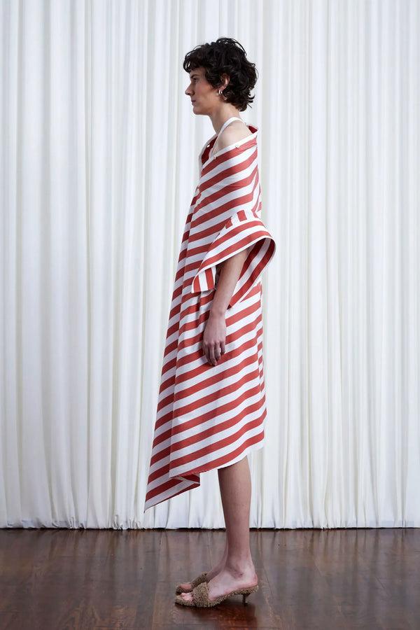 Palmer Harding Haven Dress Red Wide Striped Cotton Off Shoulder Loose Dress