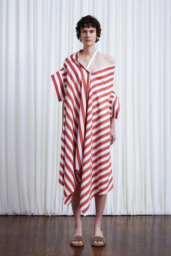palmer harding Haven Dress red wide striped cotton off shoulder loose dress