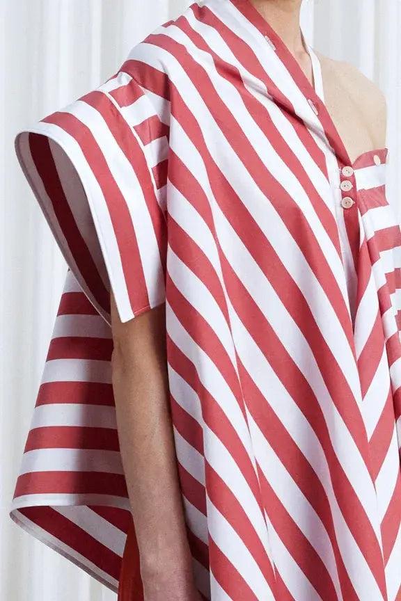 Palmer Harding Haven Shirt Red Wide Striped Cotton Off Shoulder Loose Shirt