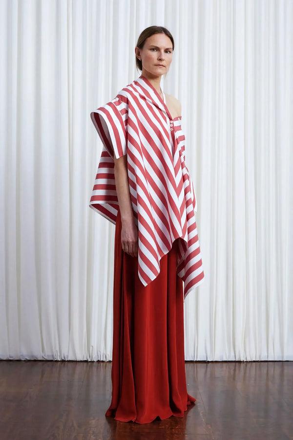 Palmer Harding Haven Shirt Red Wide Striped Cotton Off Shoulder Loose Shirt