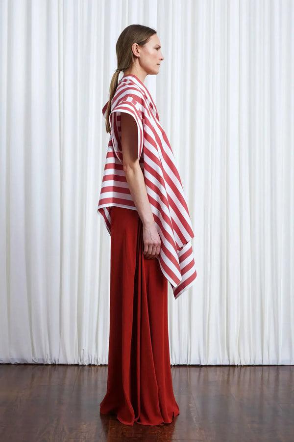 Palmer Harding Haven Shirt Red Wide Striped Cotton Off Shoulder Loose Shirt