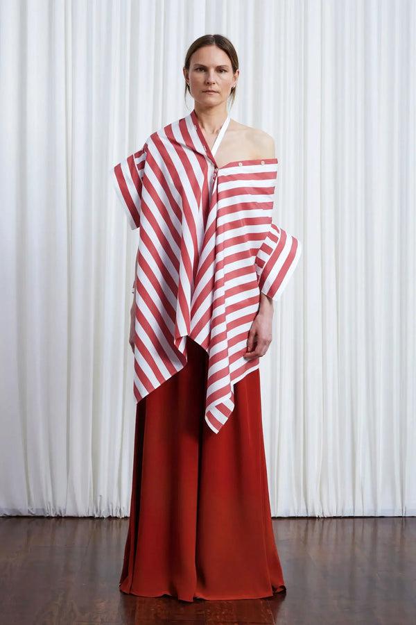 palmer harding Haven Shirt red wide striped cotton off shoulder loose shirt