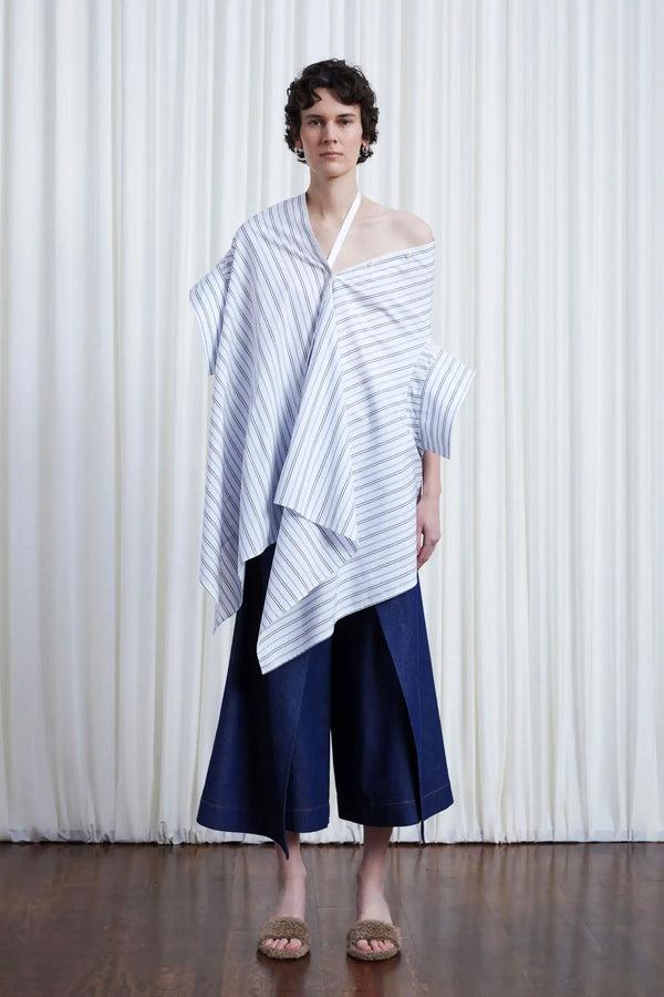 palmer harding Haven Shirt striped cotton off shoulder loose shirt