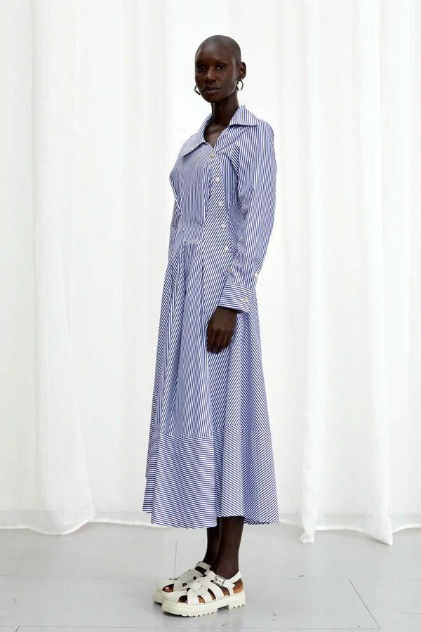 Palmer Harding Hold Close Dress Blue Striped Cotton Fitted Shirt Dress