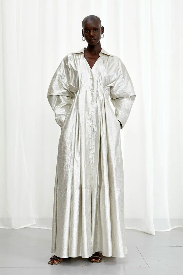Palmer Harding Honesty Opens Gown Silver Linen Maxi Dress