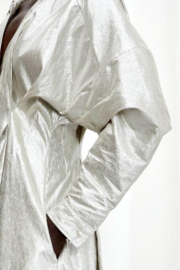 Palmer Harding Honesty Opens Gown Silver Linen Maxi Dress
