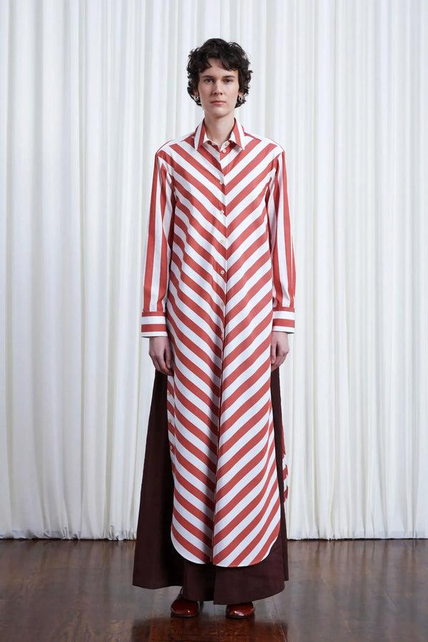 Palmer Harding Lovers Dress Red Chevron Stripe Loose Fit Cotton Shirt Dress