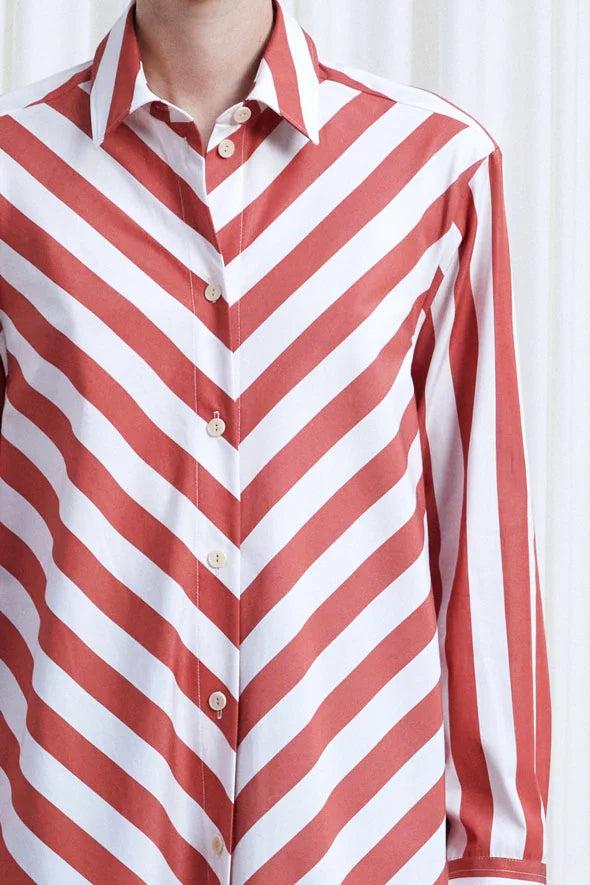 Palmer Harding Lovers Dress Red Chevron Stripe Loose Fit Cotton Shirt Dress