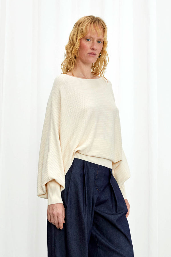 Palmer Harding Hazy Jumper Cream Draped Knit Top