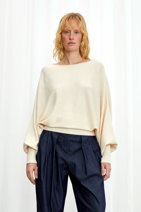 palmer harding Hazy Jumper cream draped knit top