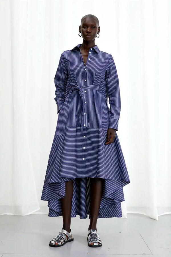 palmer harding Prosperity Dress navy striped cotton a-line dress