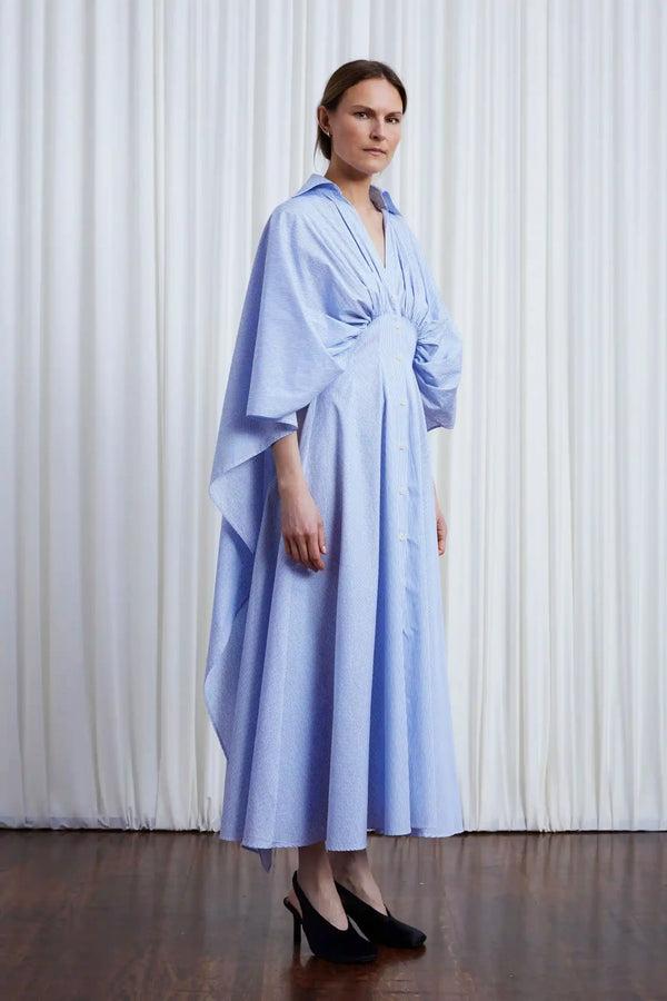 Palmer Harding Resilient Dress Blue Cotton Draped Back Dress