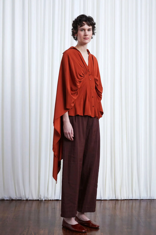 Palmer Harding Resilient Shirt Rust Crepe Draped Back Fitted Shirt