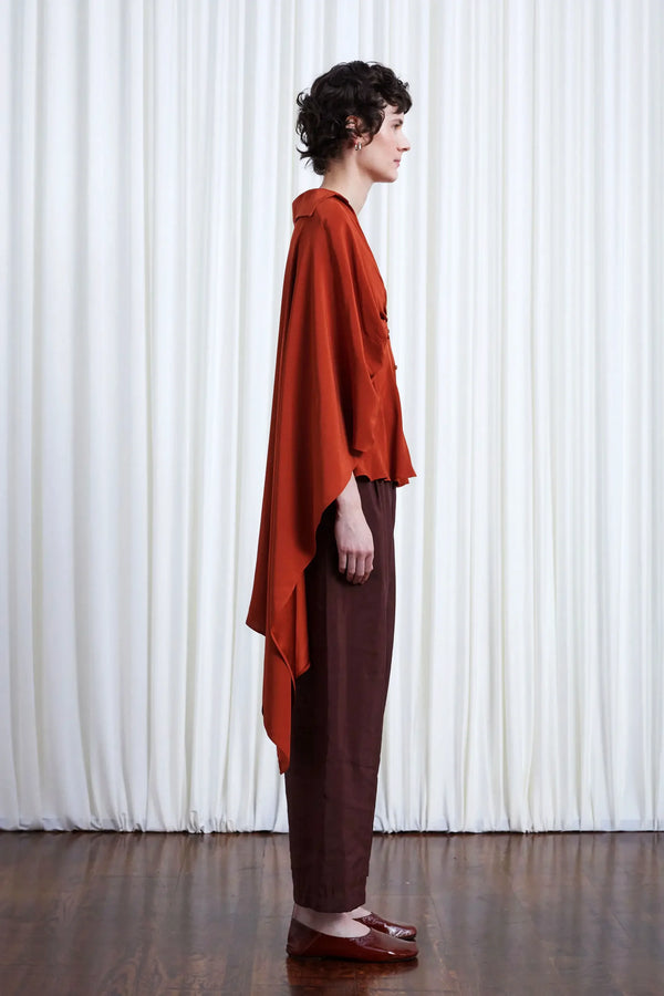Palmer Harding Resilient Shirt Rust Crepe Draped Back Fitted Shirt