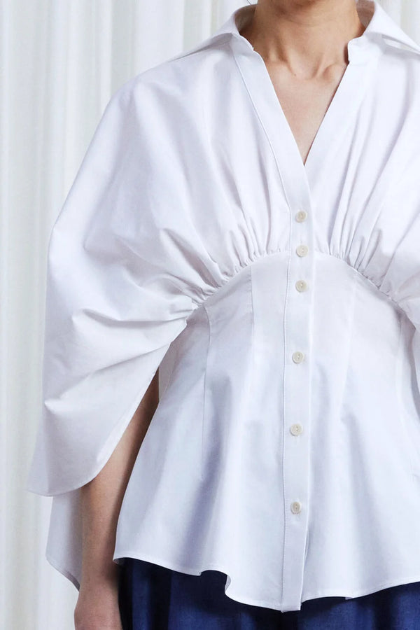 Palmer Harding Resilient Shirt White Cotton Draped Back Fitted Shirt