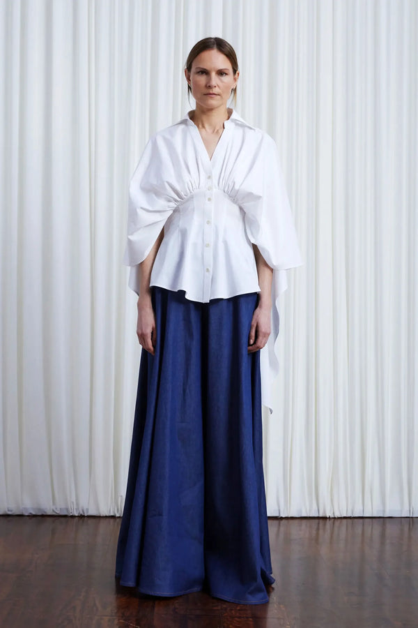 palmer harding Resilient Shirt white cotton draped back fitted shirt