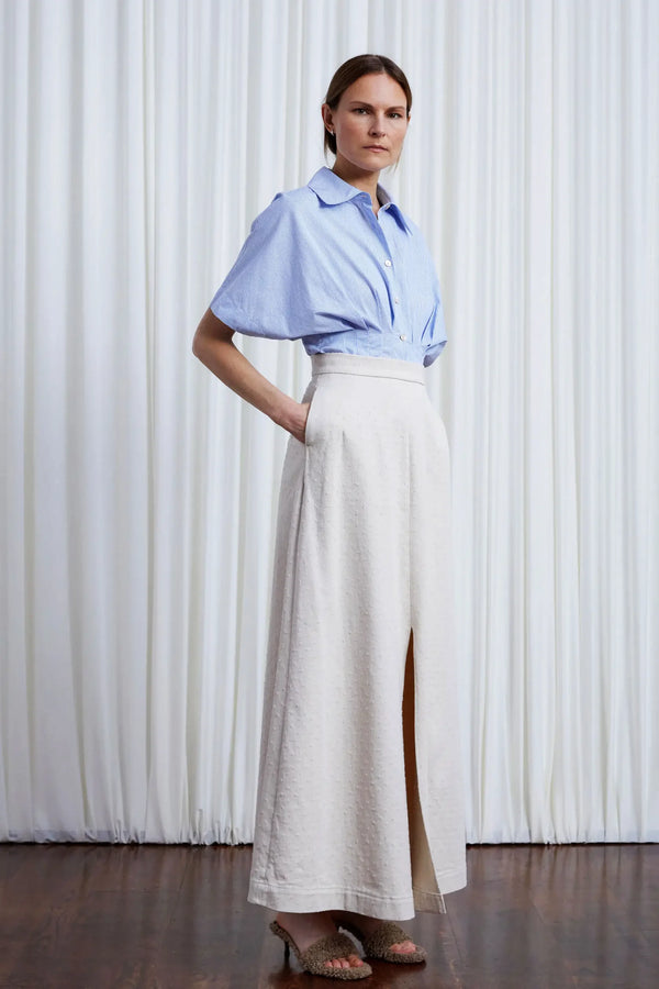 Palmer Harding Resilient Skirt Ecru Textured Denim Split Long Skirt