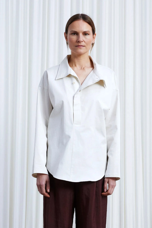 palmer harding Sanctuary Shirt ivory cotton asymmetric collar shirt