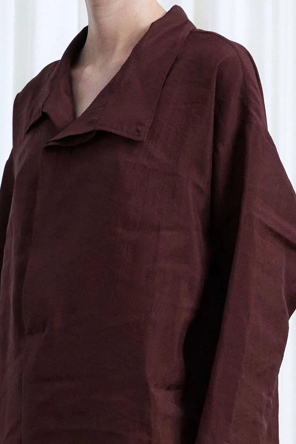 Palmer Harding Sanctuary Shirt Oxblood Habotai Asymmetric Collar Shirt