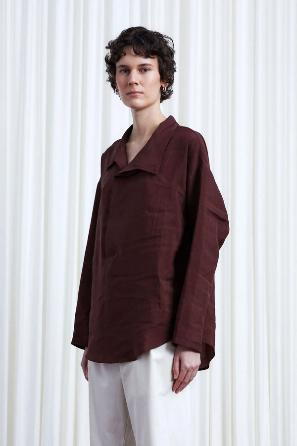 Palmer Harding Sanctuary Shirt Oxblood Habotai Asymmetric Collar Shirt