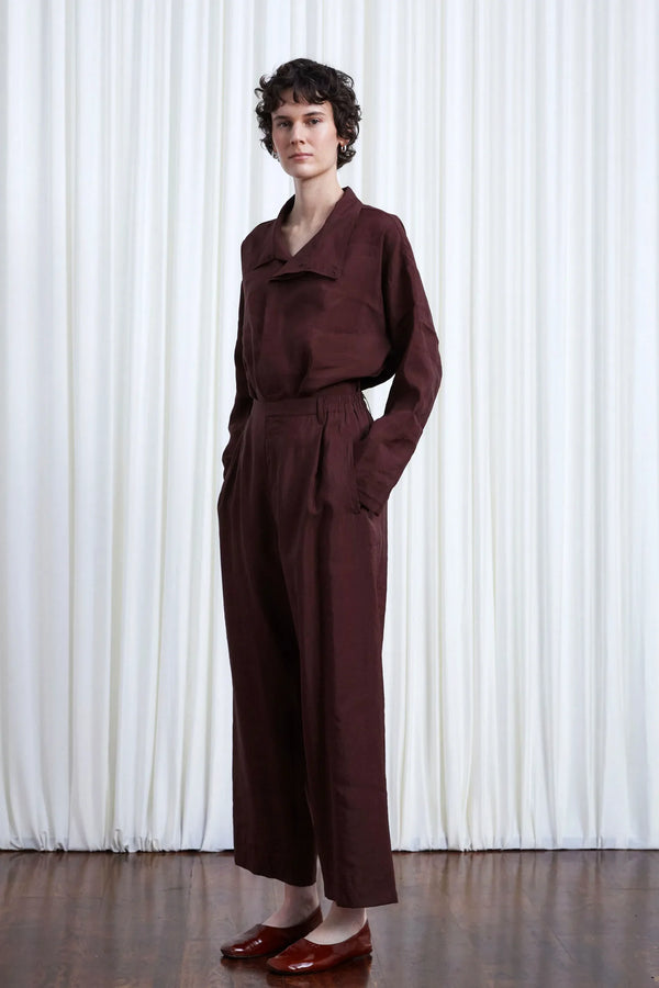 Palmer Harding Sanctuary Trousers Oxblood Habotai Elastic Back Relaxed Trouser