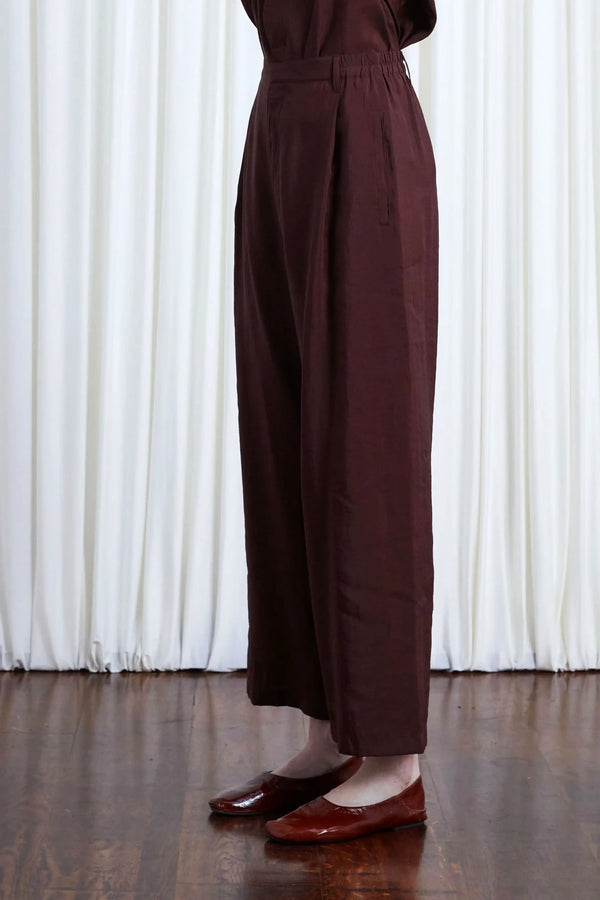 Palmer Harding Sanctuary Trousers Oxblood Habotai Elastic Back Relaxed Trouser
