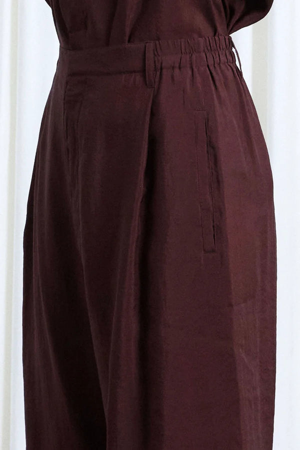 Palmer Harding Sanctuary Trousers Oxblood Habotai Elastic Back Relaxed Trouser