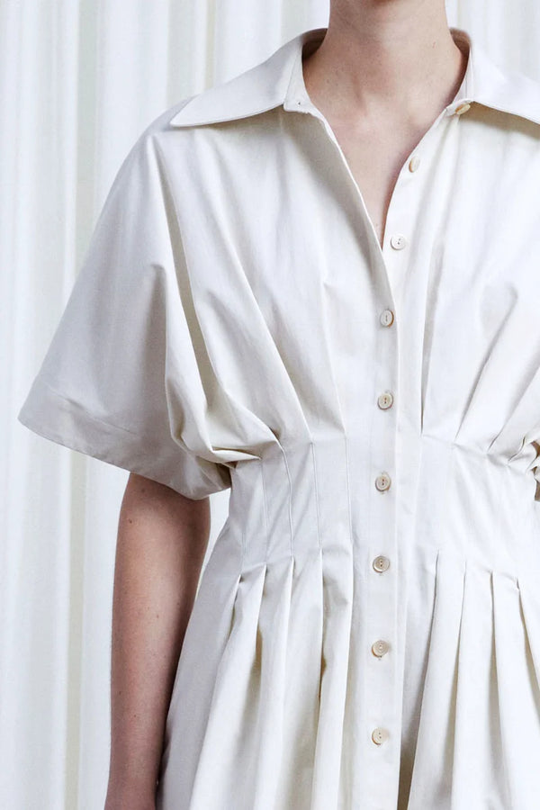 Palmer Harding Short Courage Dress Ivory Cotton Pleated Waist Tunic