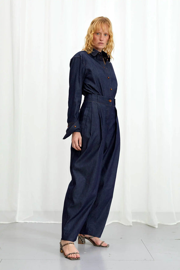 Palmer Harding Solo Trouser Indigo Denim Pleated Trouser