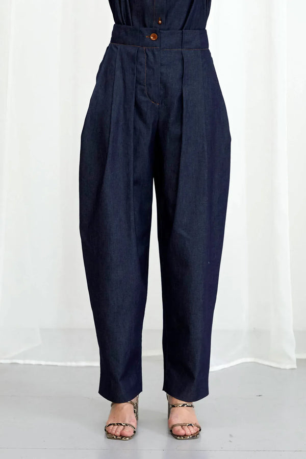 palmer harding Solo Trouser indigo denim pleated trouser