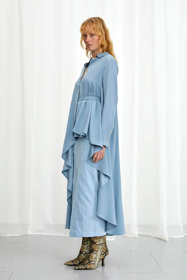 Palmer Harding Super Shirt Dove Blue Crepe Long Back Shirt