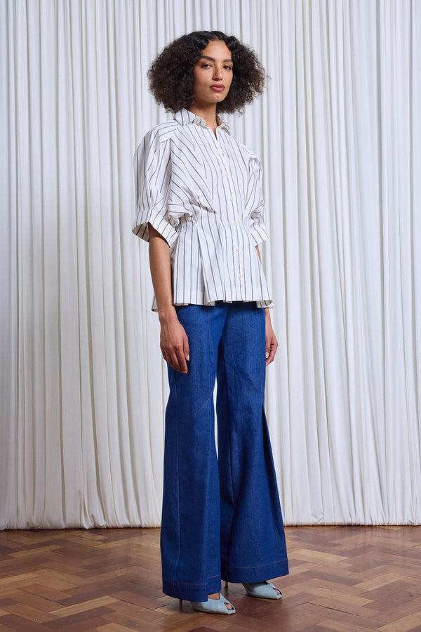 Palmer Harding Vessel Shirt Pleated Striped Cotton Shirt