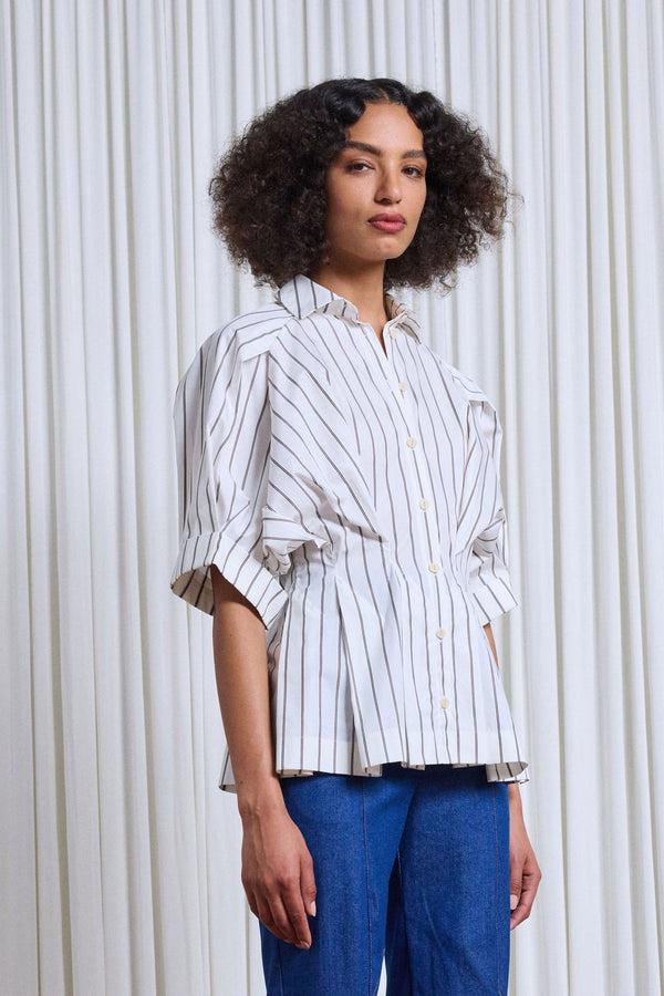 Palmer Harding Vessel Shirt Pleated Striped Cotton Shirt