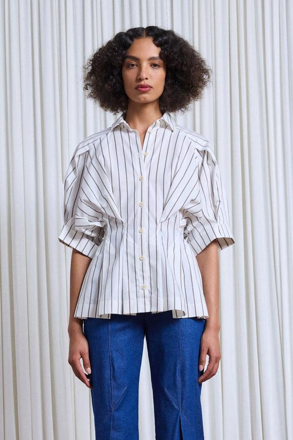 palmer harding Vessel Shirt pleated striped cotton shirt