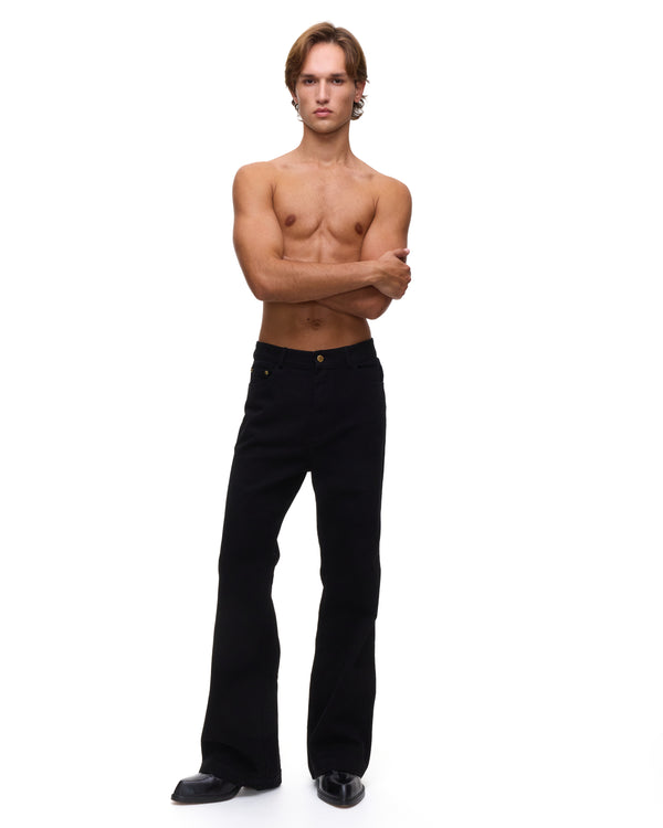 Palomo Spain Ass-Air Flared Black Denim Trousers