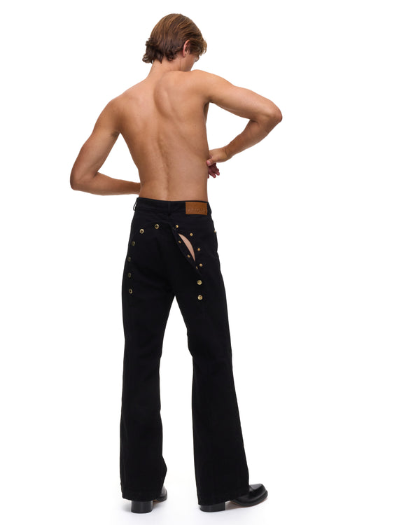 palomo spain Ass-Air Flared Black Denim Trousers