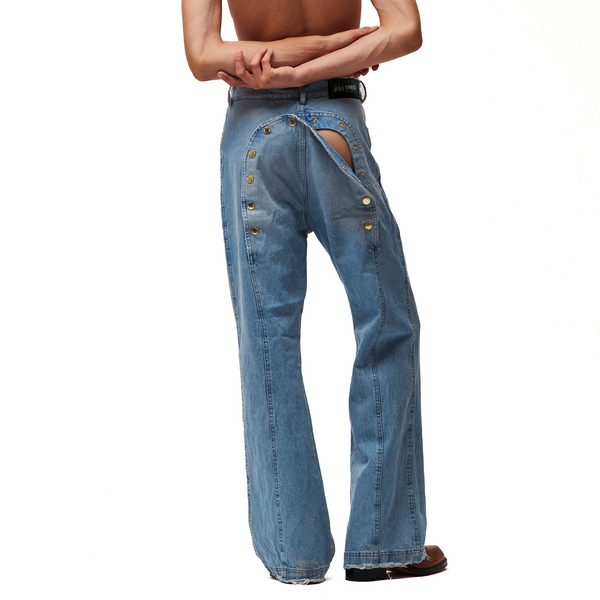 Palomo Spain Ass-Air Flared Light Denim Trousers