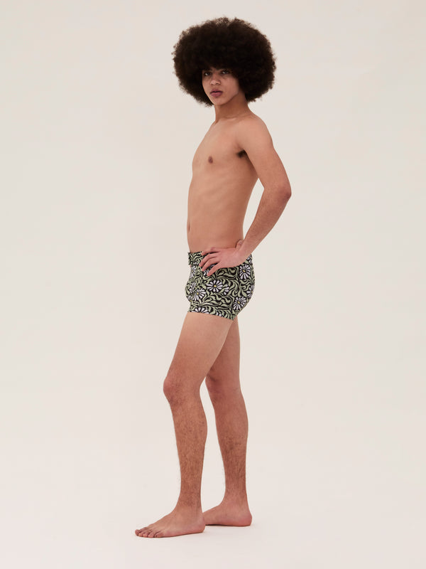 Palomo Spain Black Floral Swim Buckle Trunks