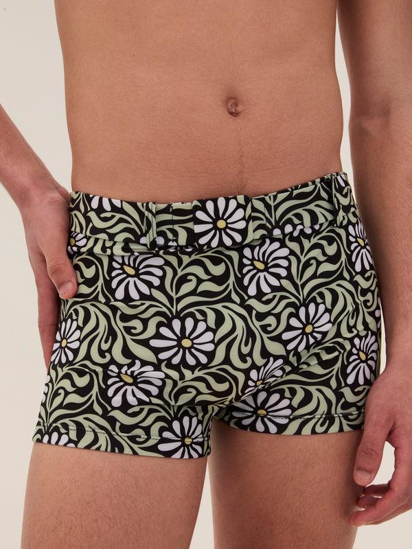 Palomo Spain Black Floral Swim Buckle Trunks