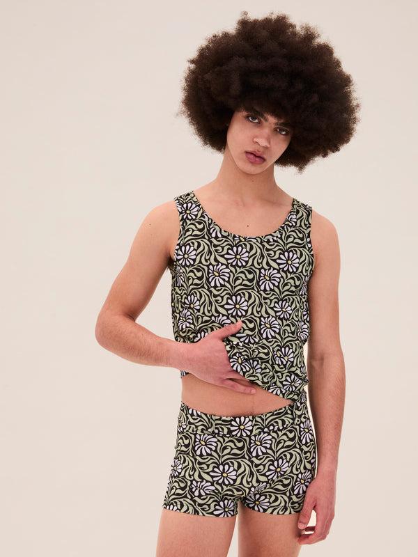 Palomo Spain Black Floral Swim Tank Top