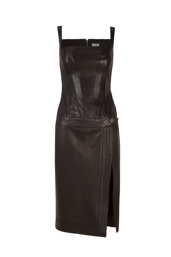 palomo spain Black Leather Corset Dress
