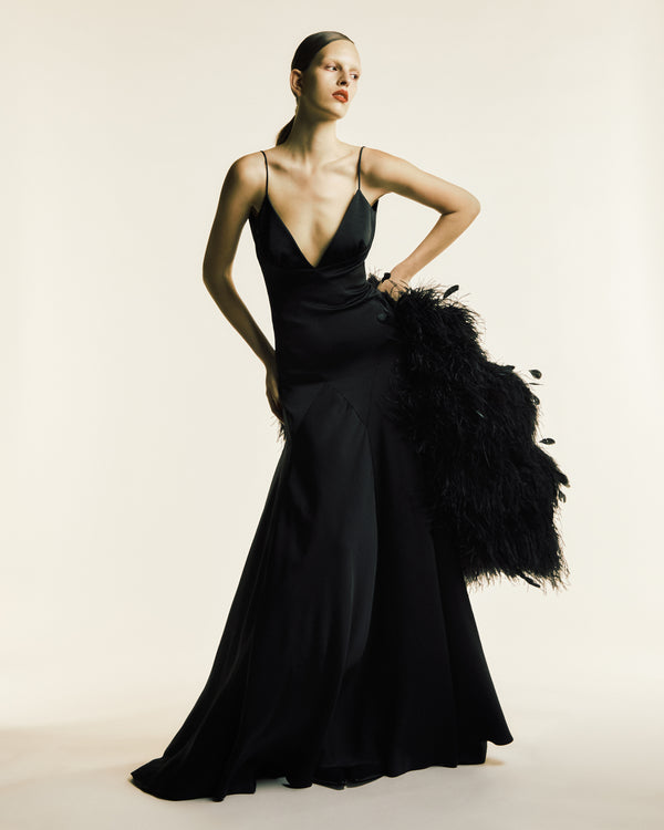 Palomo Spain Black Satin Gown