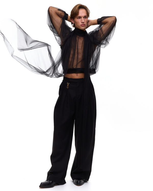 Palomo Spain Black Tulle Blouse