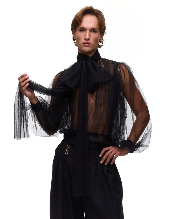 Palomo Spain Black Tulle Blouse