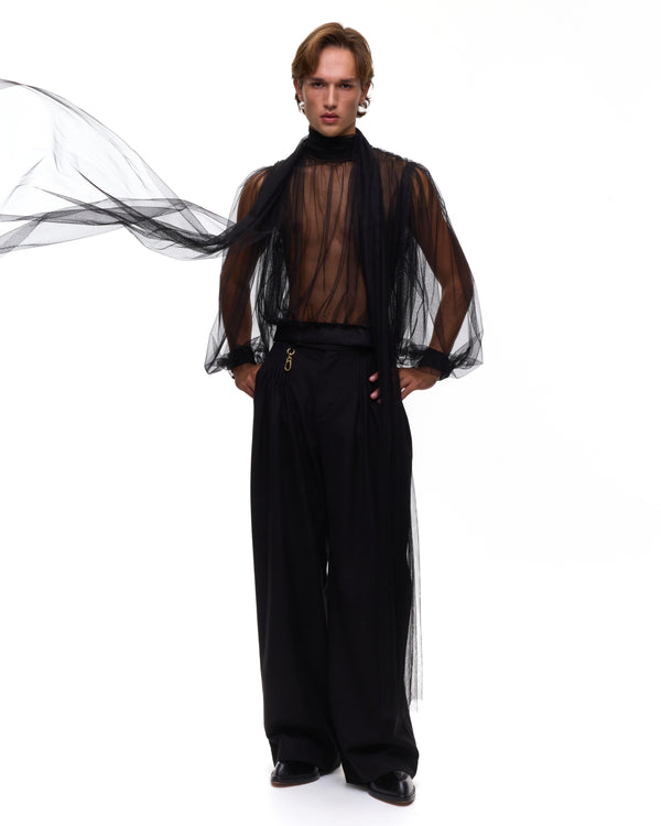 palomo spain Black Tulle Blouse