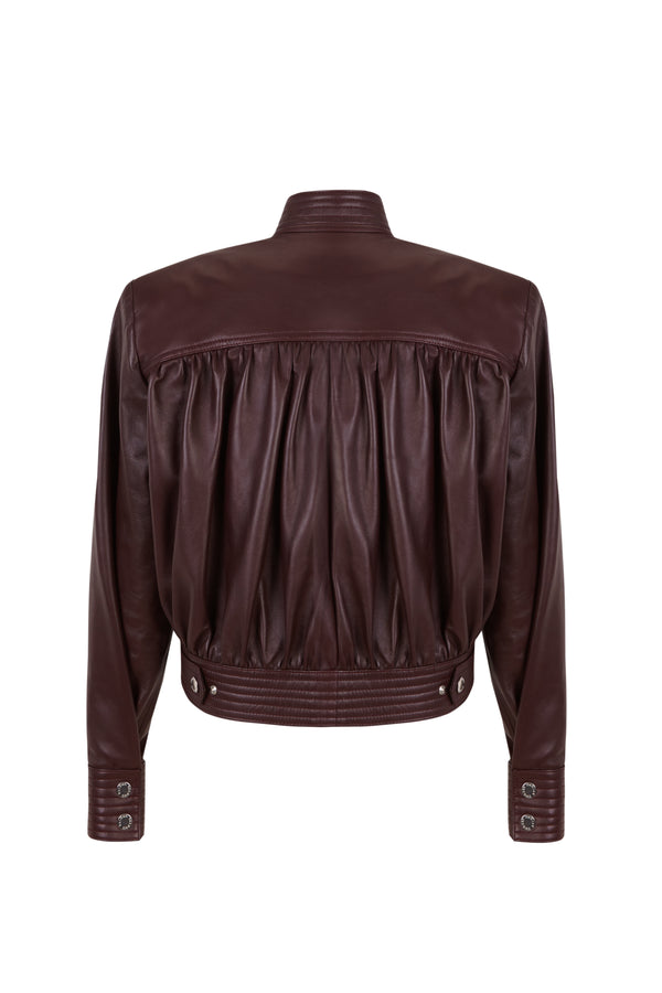Palomo Spain Draped Wine Leather Jacket